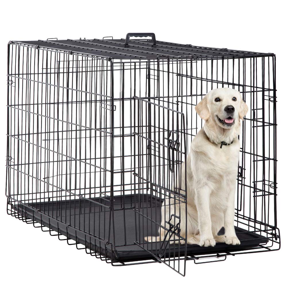 42 Inch Metal Wire Double-Door Folding Dog Crate with Tray J5250