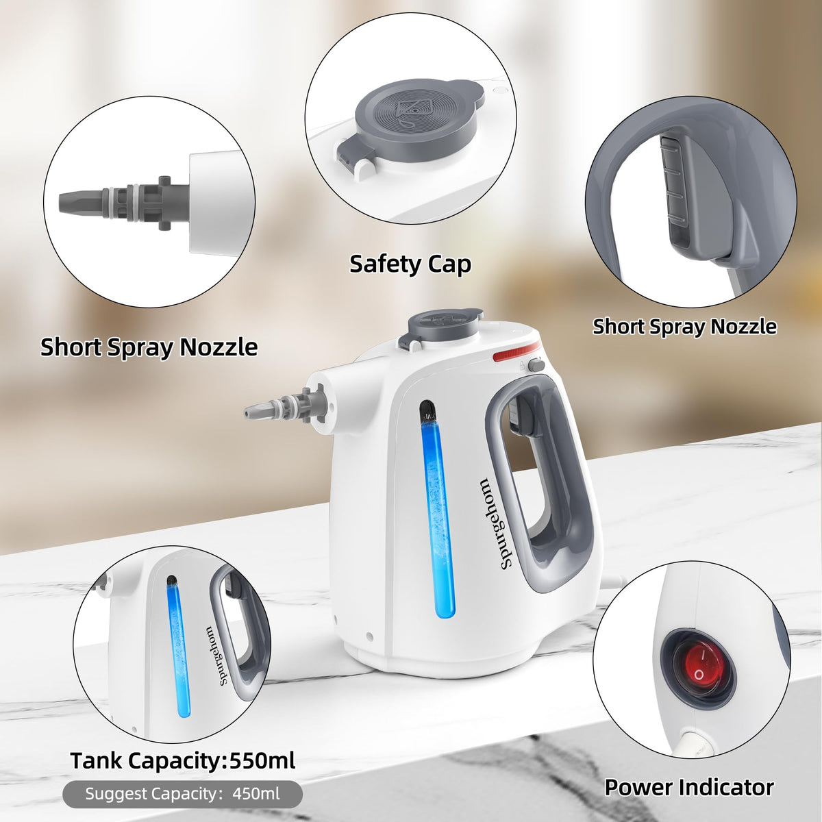 1350W Handheld Steam Cleaner with 15-Pc Accessories & 550ML Tank L582