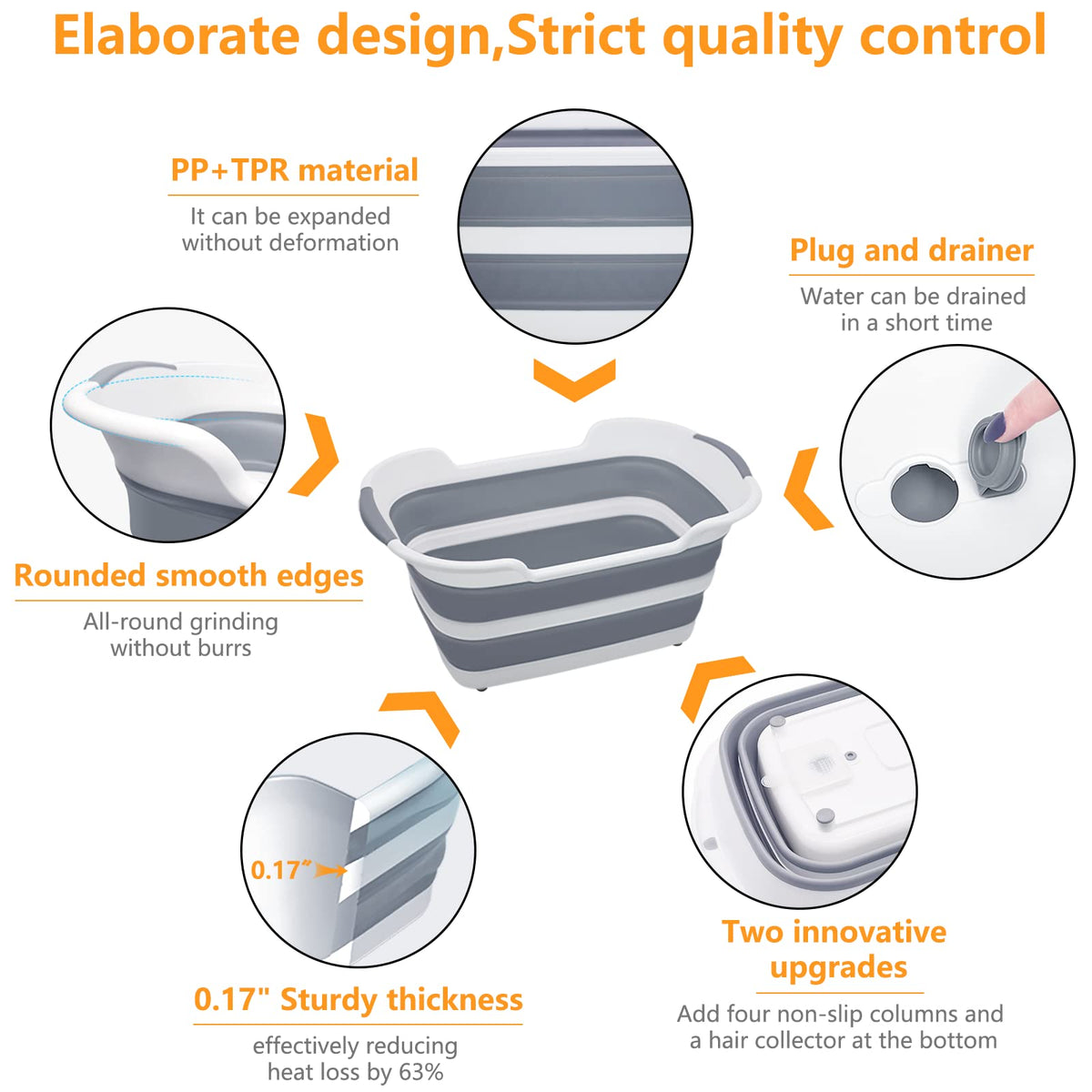 27L Collapsible Pet Bathtub with Drainage Hole E761330