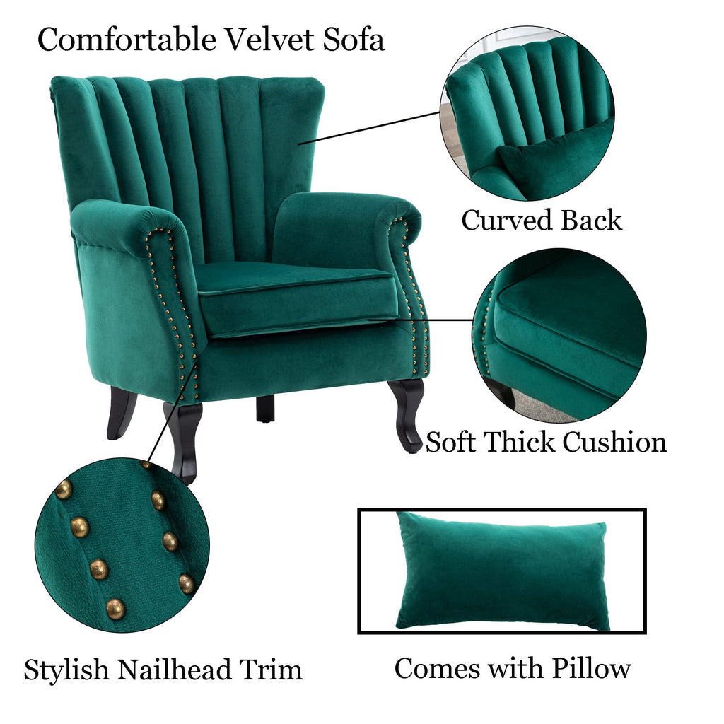 Velvet Accent Chairs Set of 2 Green Q130