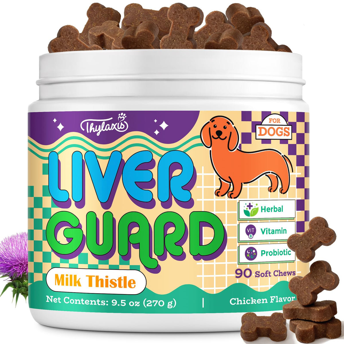 Dog Liver Supplement, Milk Thistle & Same, 5B CFU Probiotics, 90 Soft Chews C6548