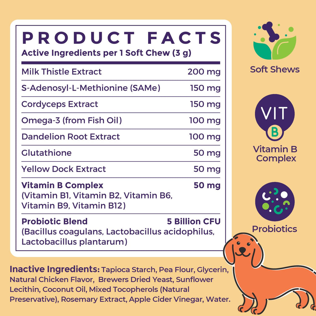 Dog Liver Supplement, Milk Thistle & Same, 5B CFU Probiotics, 90 Soft Chews C6548