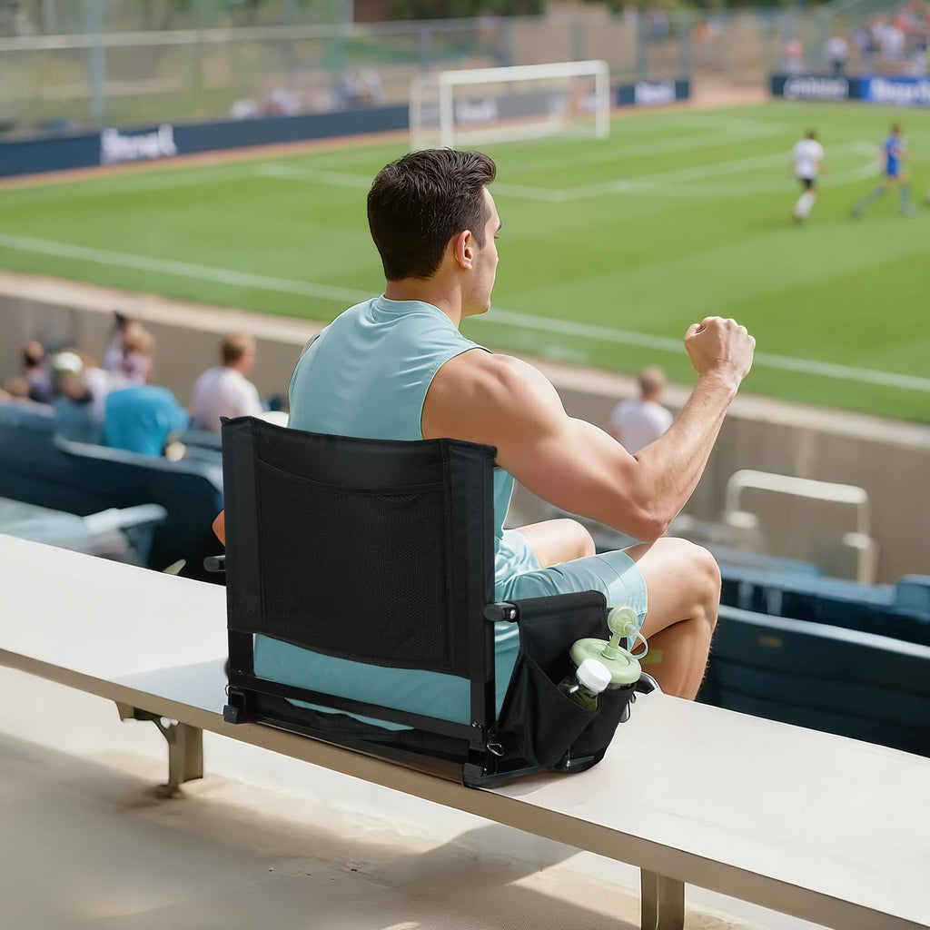 2 Pcs Folding Stadium Seat with Back Support and Cup Holder Black K6719