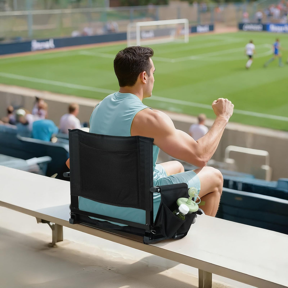 2 Pcs Folding Stadium Seat with Back Support and Cup Holder Black K6719