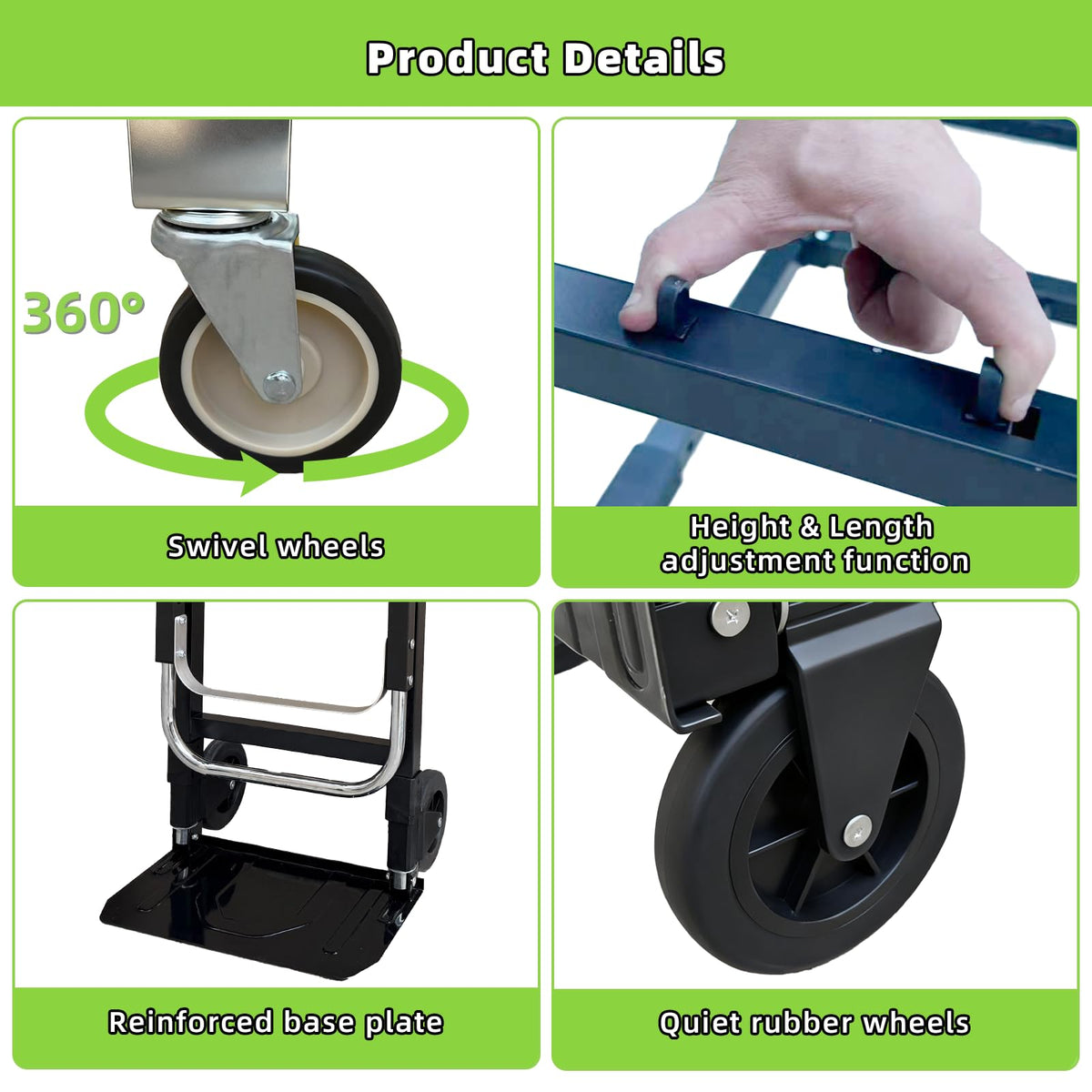 3 in 1 Folding Hand Truck, 600Lbs Capacity Collapsible Cart with Retractable Handle and 4 Rubber Wheels M5415