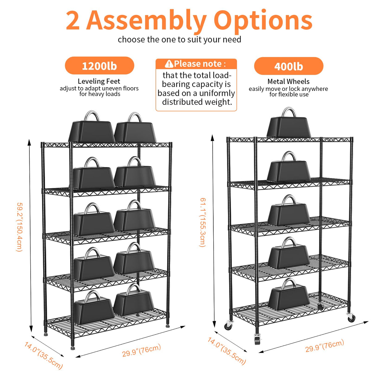 5-Tier Heavy Duty Metal Shelving Unit on Lockable Wheels K3329