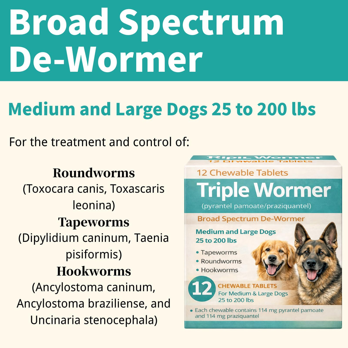 Pyrantel Pamoate and Praziquantel De-wormer Tablet for Medium & Large Dogs F222241