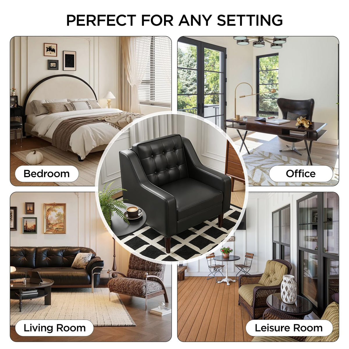 PU Leather Accent Chair Button-Tufted Upholstered Black X507299