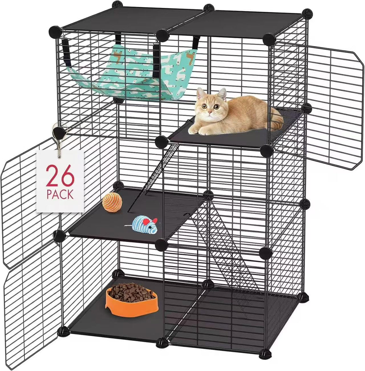 3-Tier Metal Wire Cat Cage with Hammock & Ramp L82043