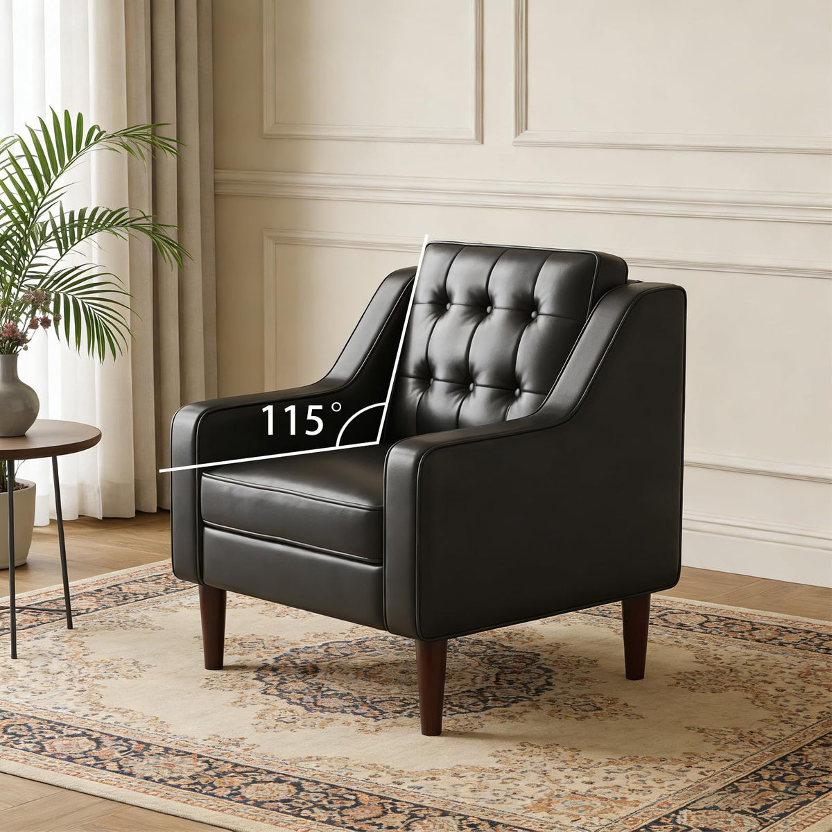 PU Leather Accent Chair Button-Tufted Upholstered Black X507299