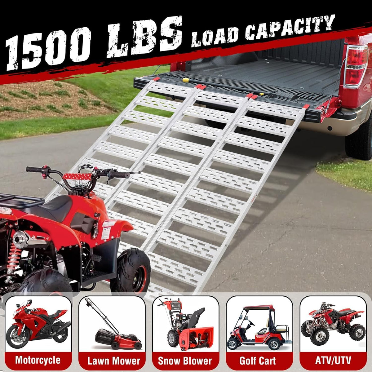 Aluminum Tri-Fold Ramp with Treads 76"x50" F716
