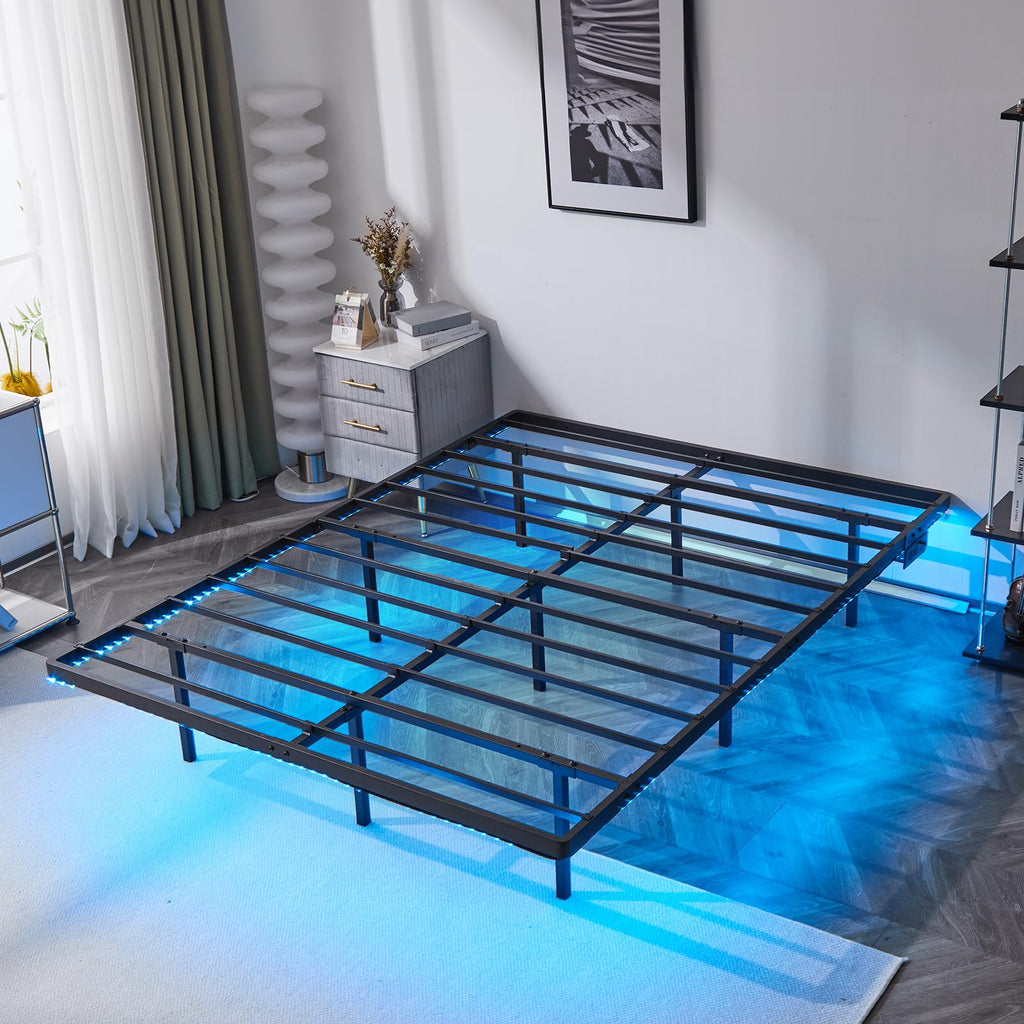 14 Inch Full Floating Bed Frame with USB Charging Station and LED Lights D234