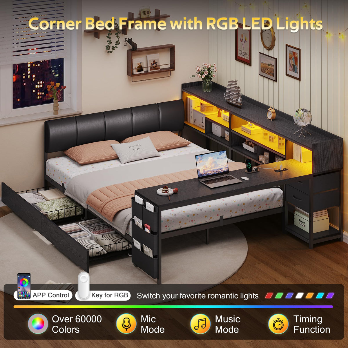 Corner Bed with Storage and Desk N6564