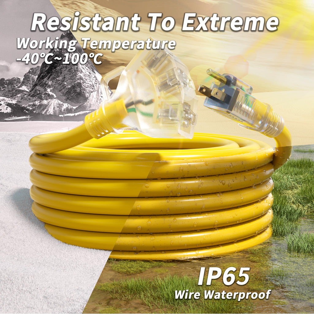 12 FT 12 Gauge Yellow Heavy Duty Outdoor Extension Cord Waterproof I93990