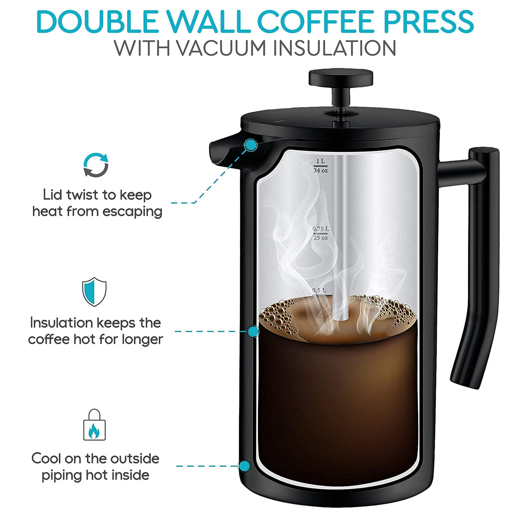 34oz Insulated Stainless Steel French Press M6964