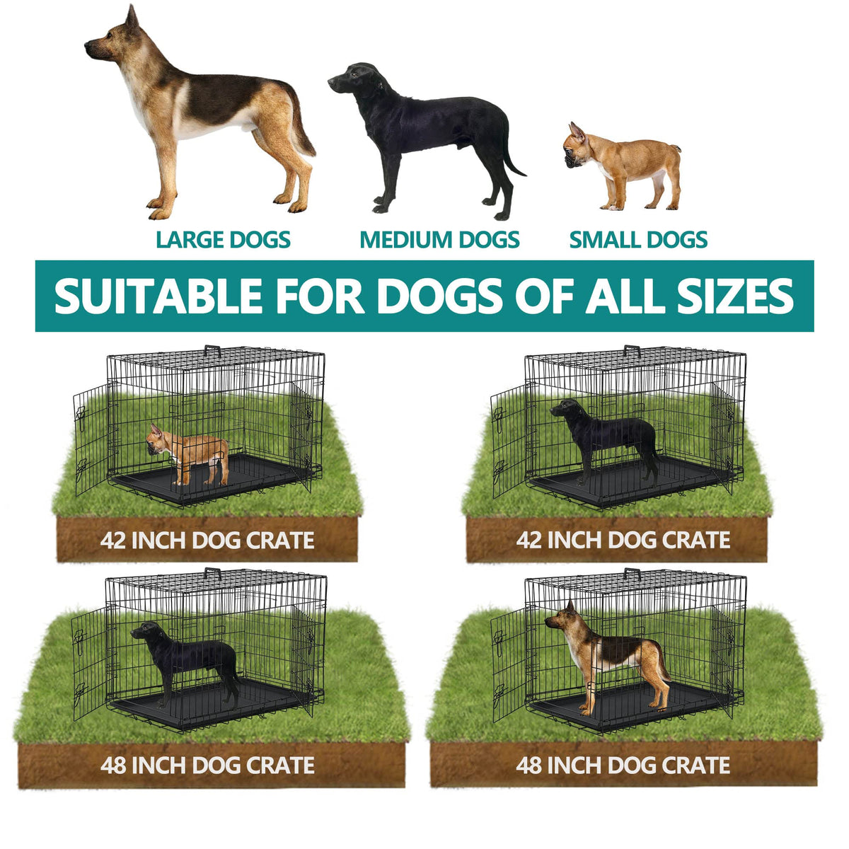 42 Inch Metal Wire Double-Door Folding Dog Crate with Tray J5250