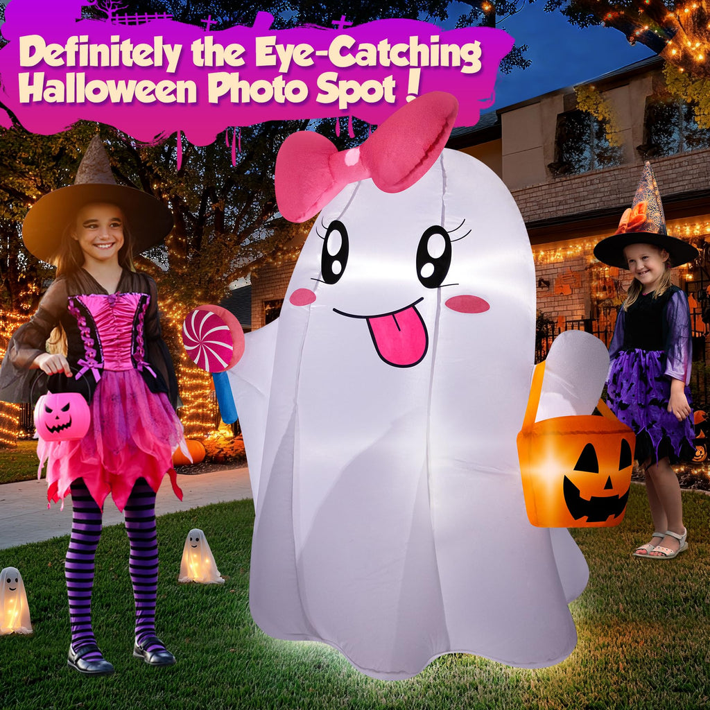 5FT Halloween Inflatables Ghost with Built-in LED Lights H18307