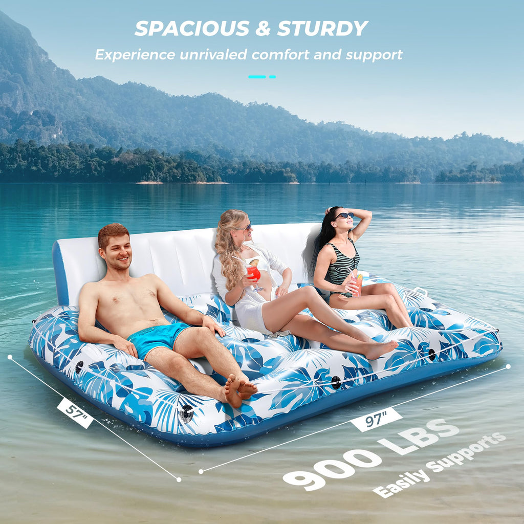 Inflatable Pool Float Lounger with Backrest, Footrest, Cup Holder L4921