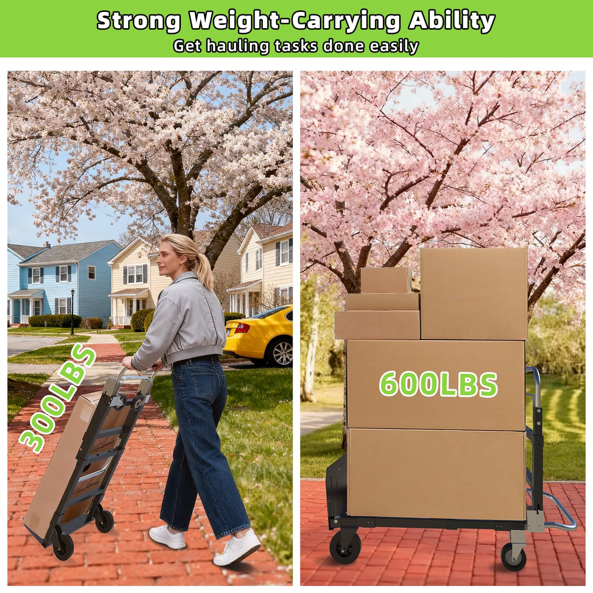 3 in 1 Folding Hand Truck, 600Lbs Capacity Collapsible Cart with Retractable Handle and 4 Rubber Wheels M5415