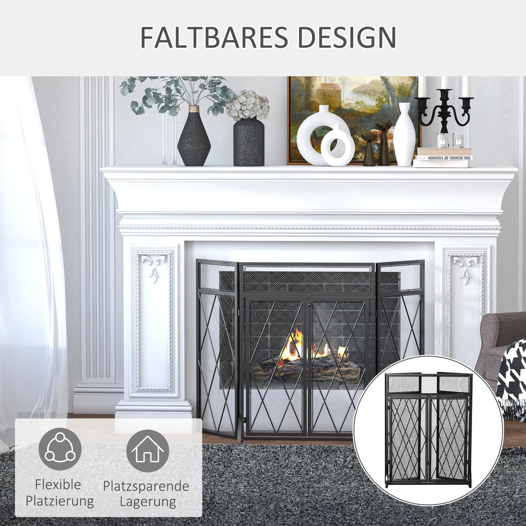 Folding Fireplace Screen Heavy Duty Black E537