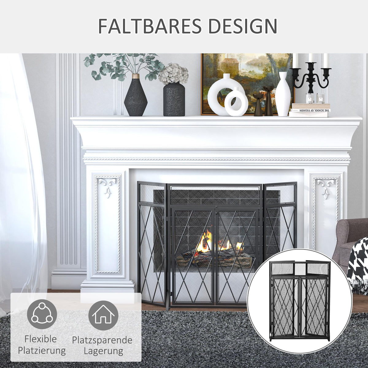 Folding Fireplace Screen Heavy Duty Black E537