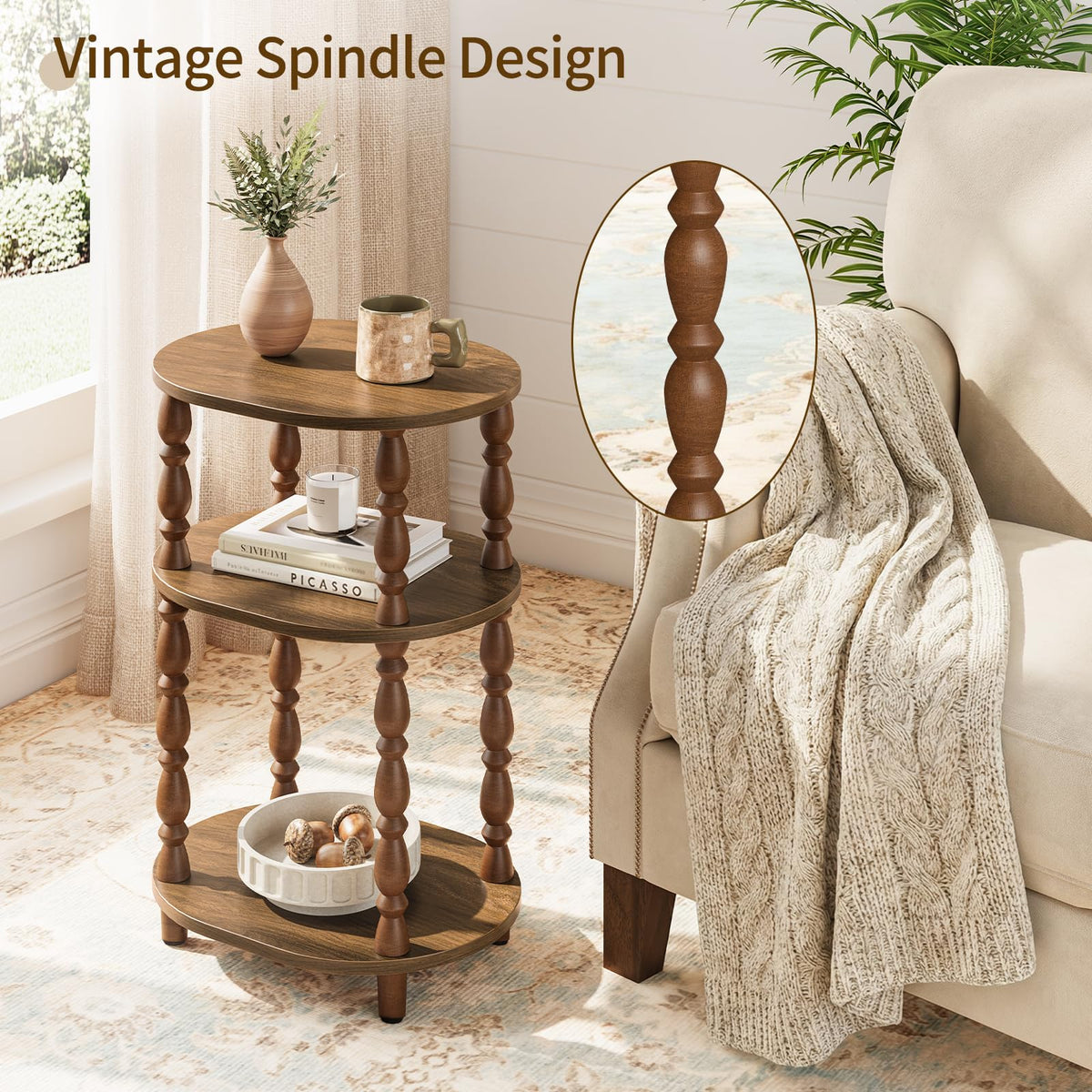 3-Tier Oval Wood Side Table with Storage Shelf E819178