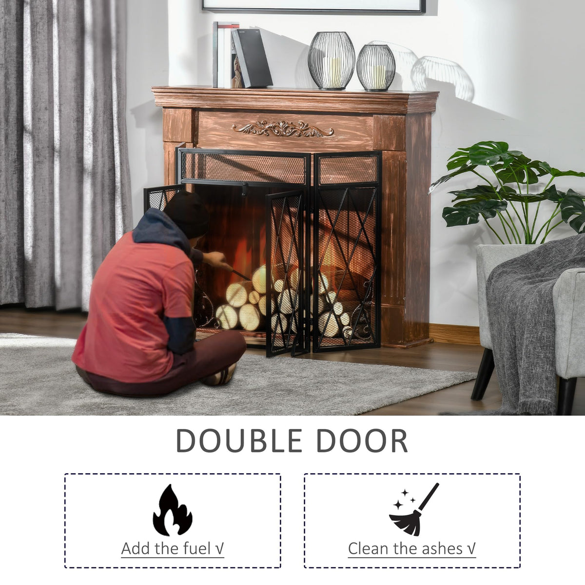Folding Fireplace Screen Heavy Duty Black E537