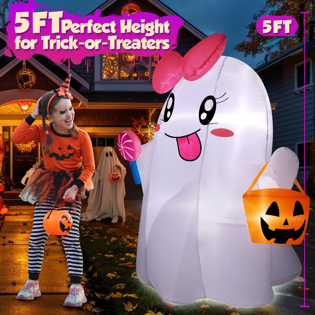 5FT Halloween Inflatables Ghost with Built-in LED Lights H18307