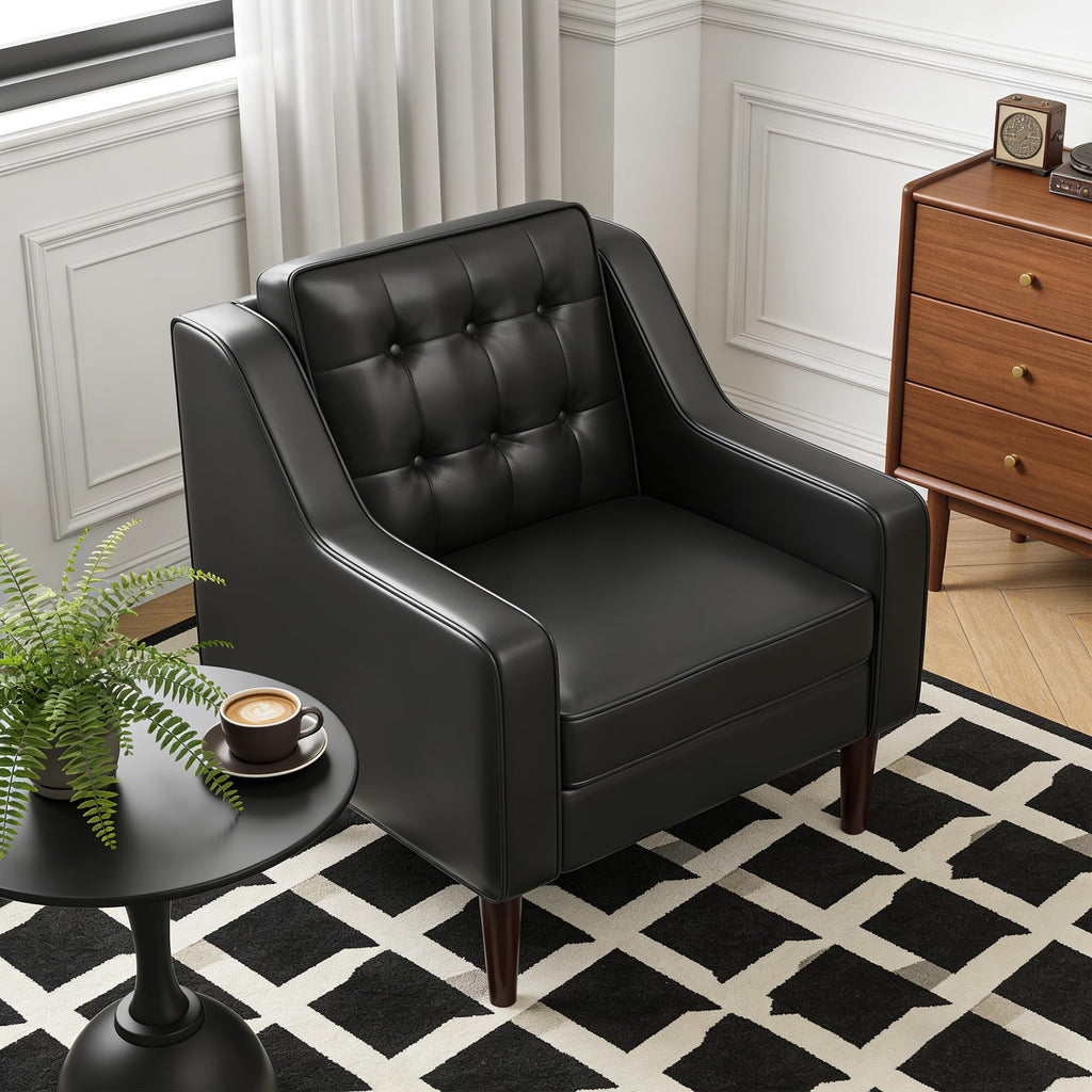 PU Leather Accent Chair Button-Tufted Upholstered Black X507299