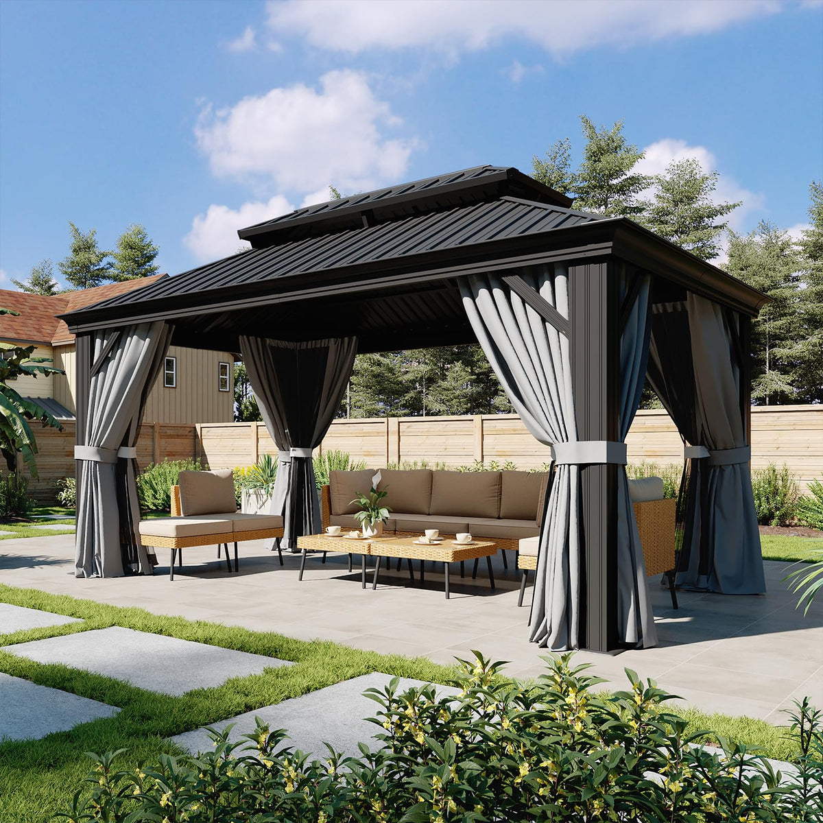 10x14 FT Hardtop Gazebo with Galvanized Steel Double Roof and Aluminum Frame B879