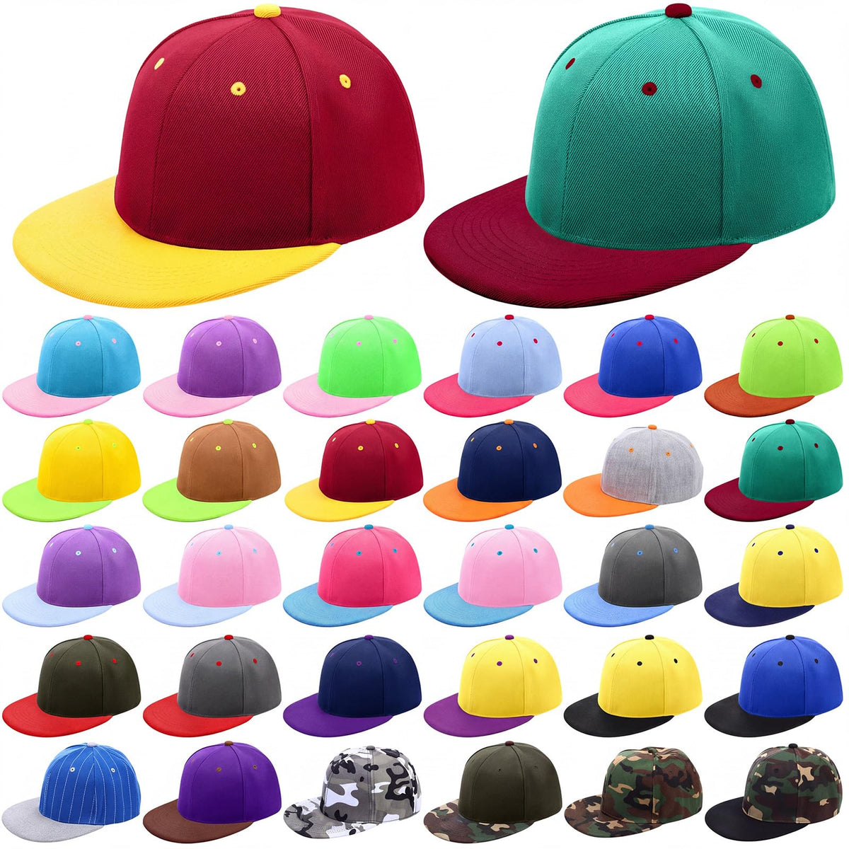 30 Pcs Flat Bill Snapback Hats Bulk Adjustable M511463