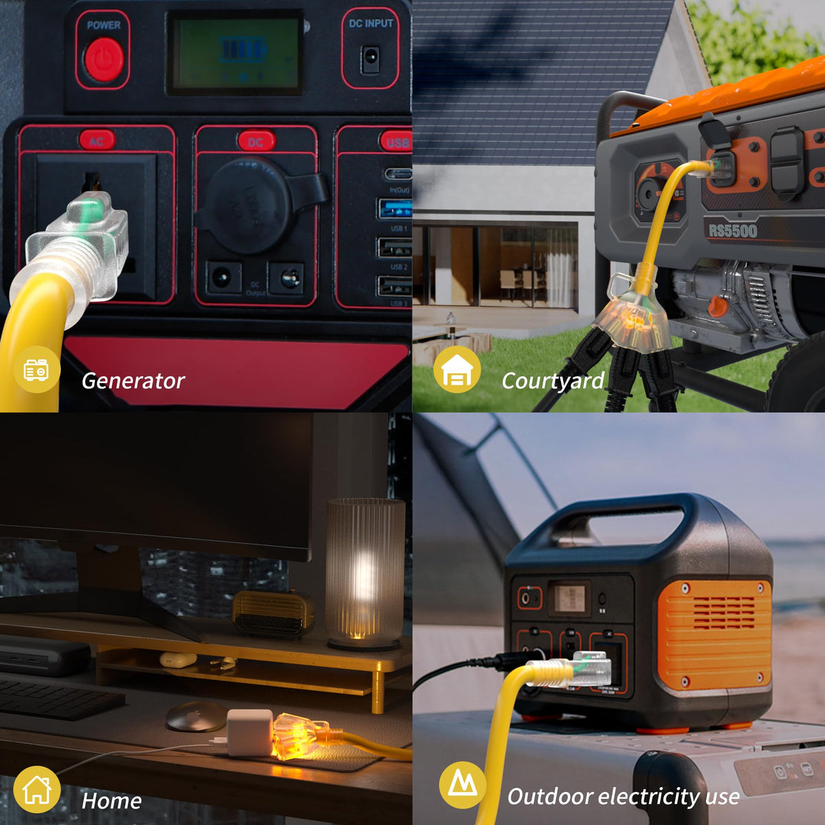 12 FT 12 Gauge Yellow Heavy Duty Outdoor Extension Cord Waterproof I93990