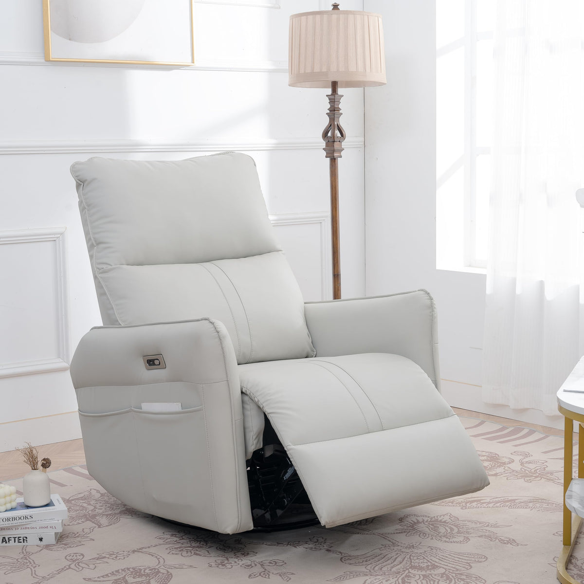 Power Swivel Rocker Recliner Chair Light Gray O165085