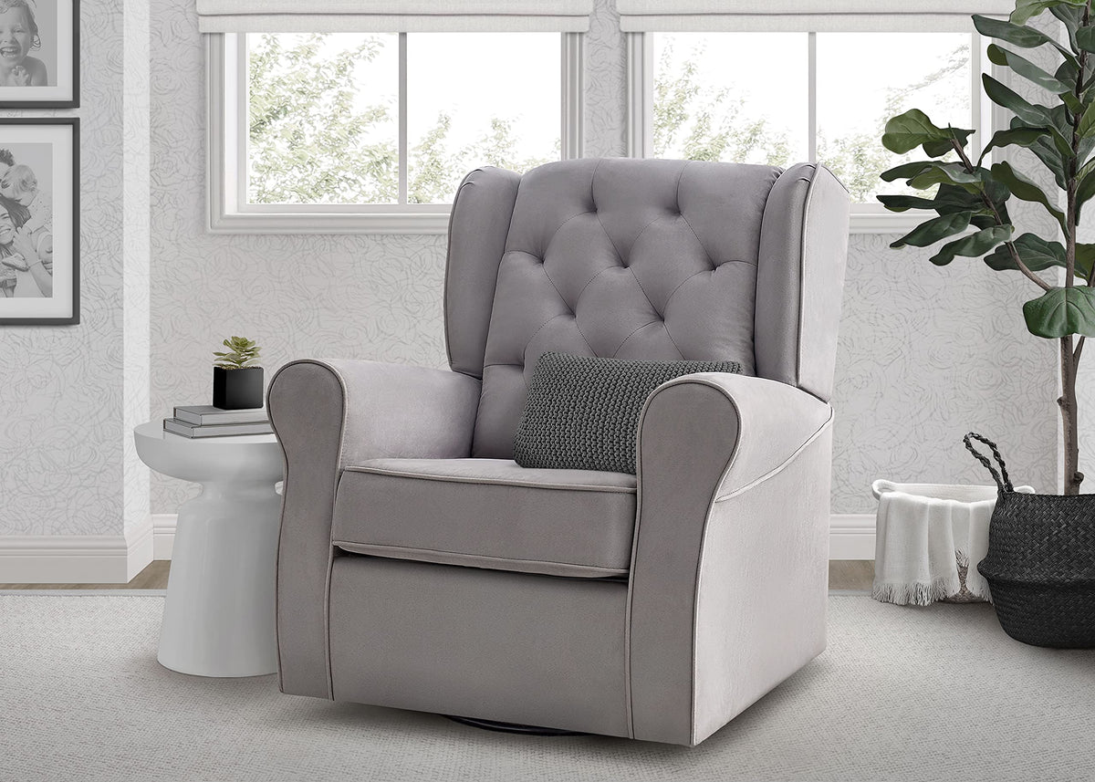 Dove Grey Upholstered Swivel Rocker Chair D12334