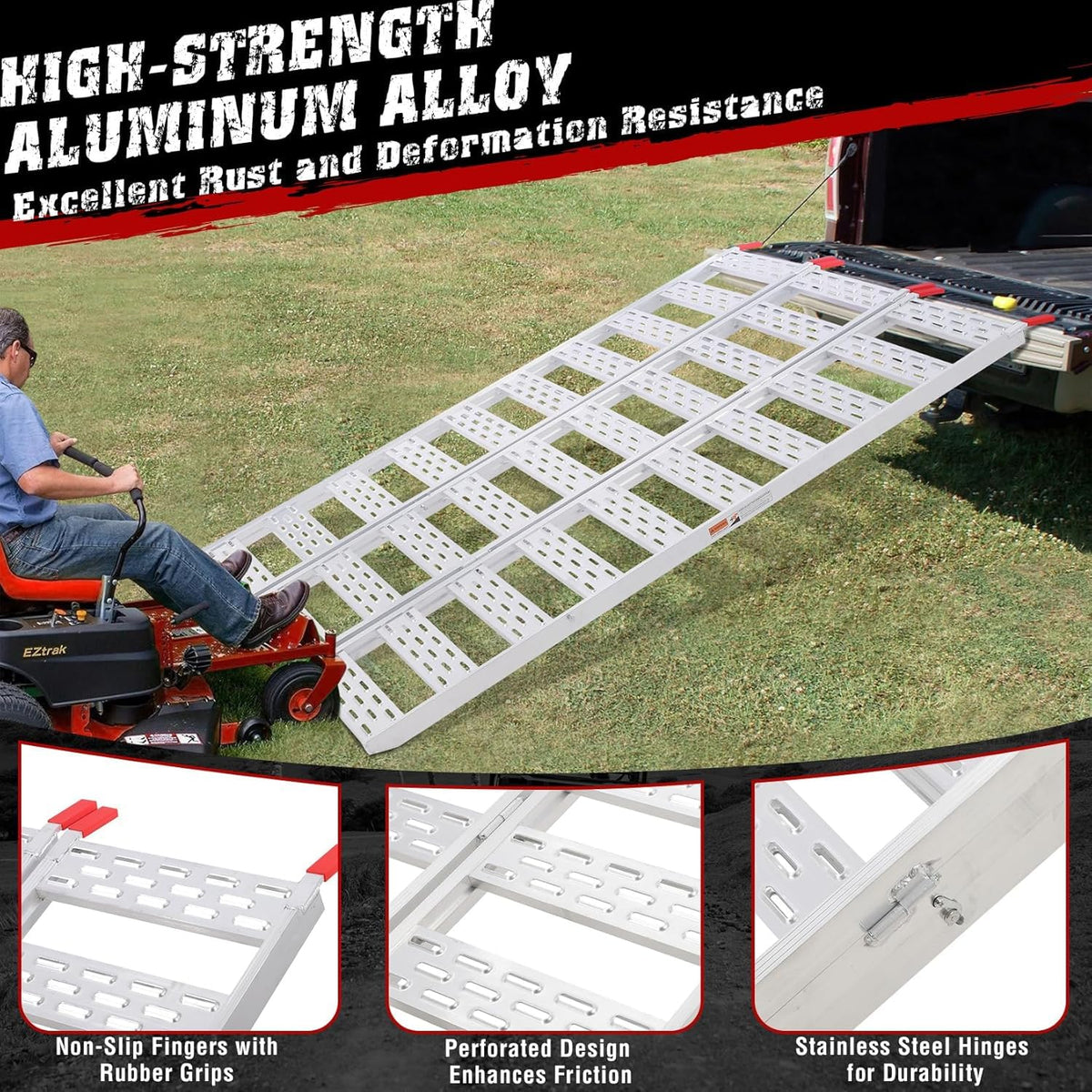 Aluminum Tri-Fold Ramp with Treads 76"x50" F716