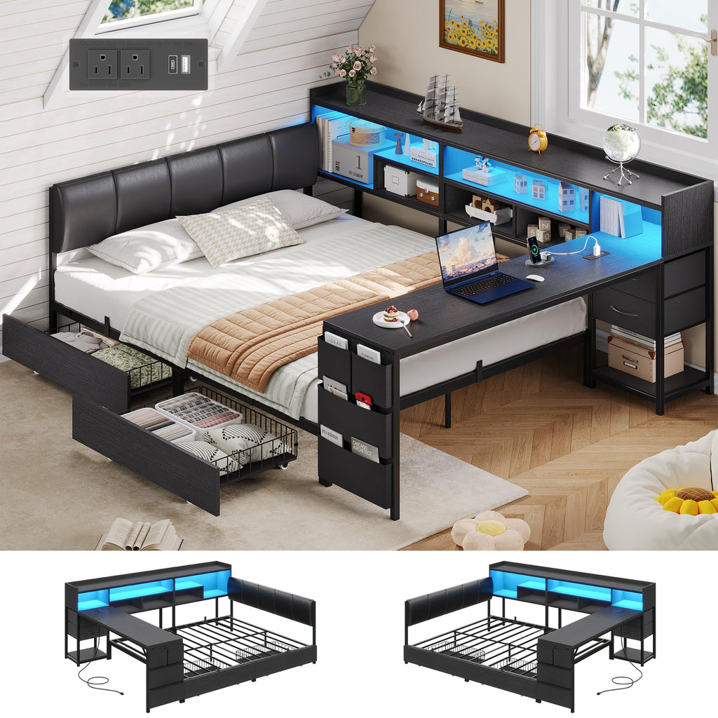 Corner Bed with Storage and Desk N6564