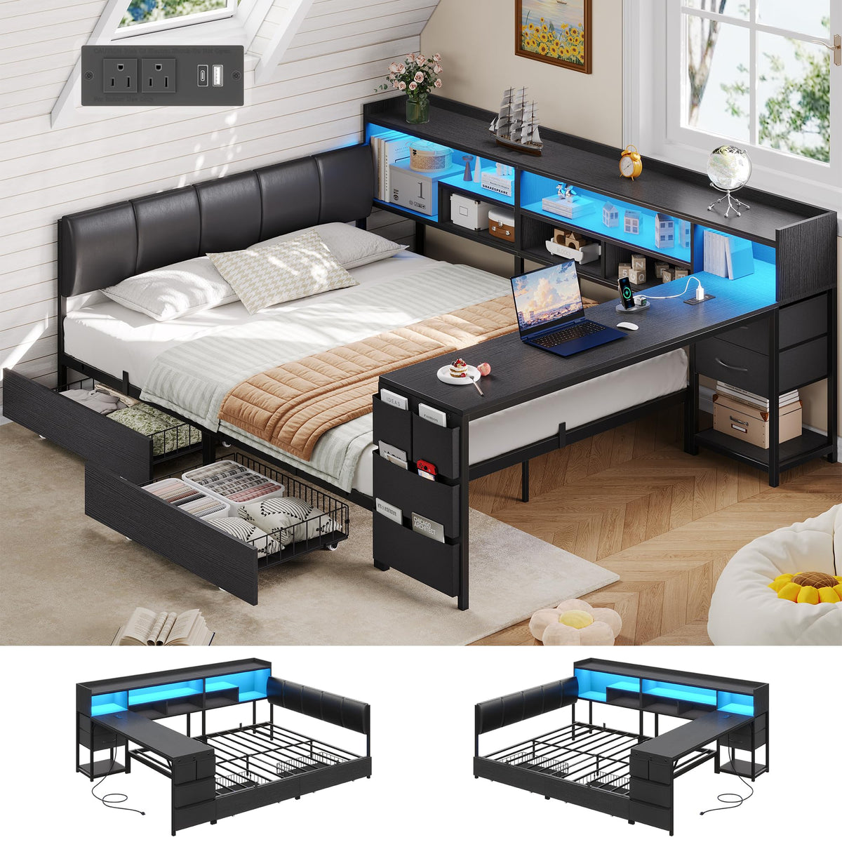 Corner Bed with Storage and Desk N6564