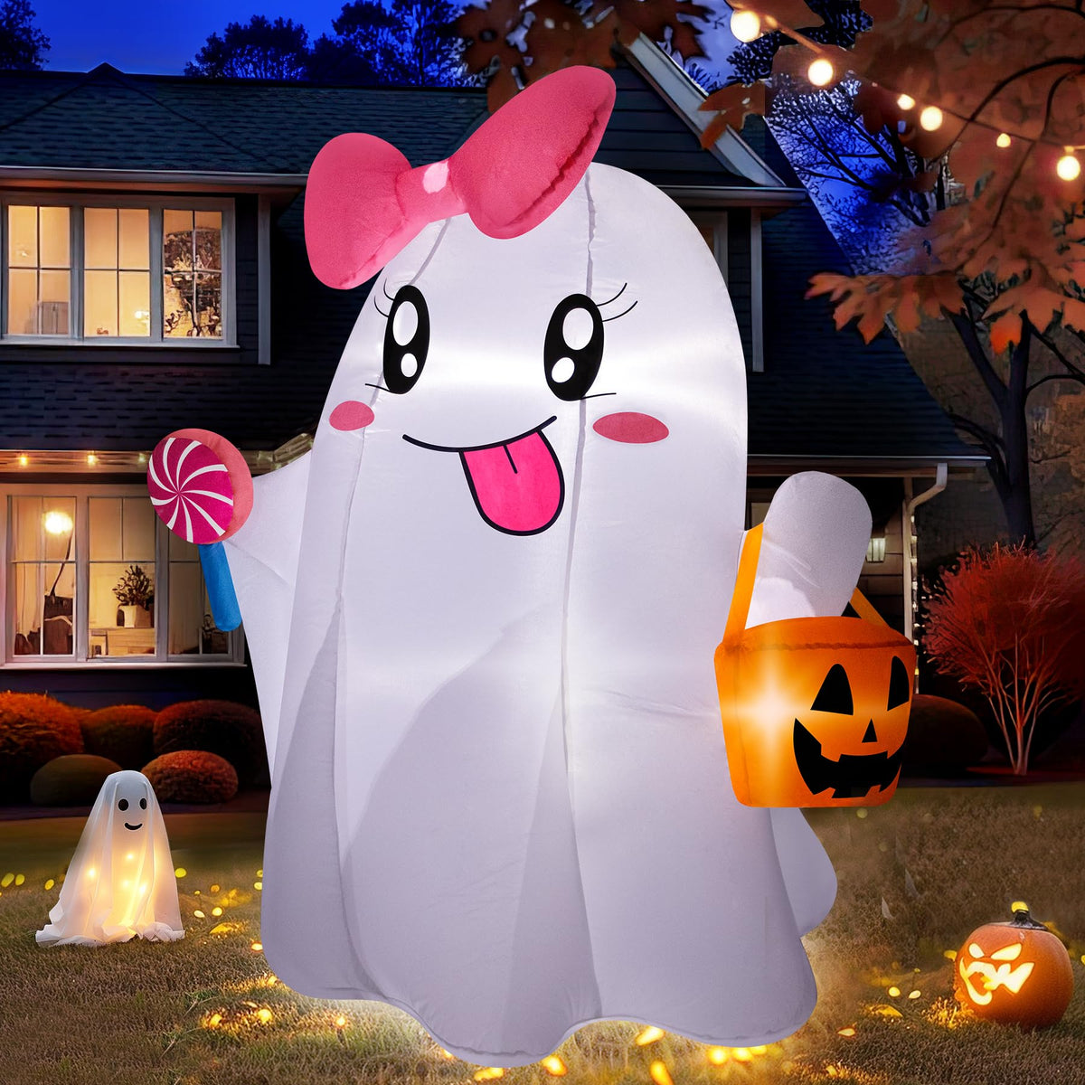 5FT Halloween Inflatables Ghost with Built-in LED Lights H18307