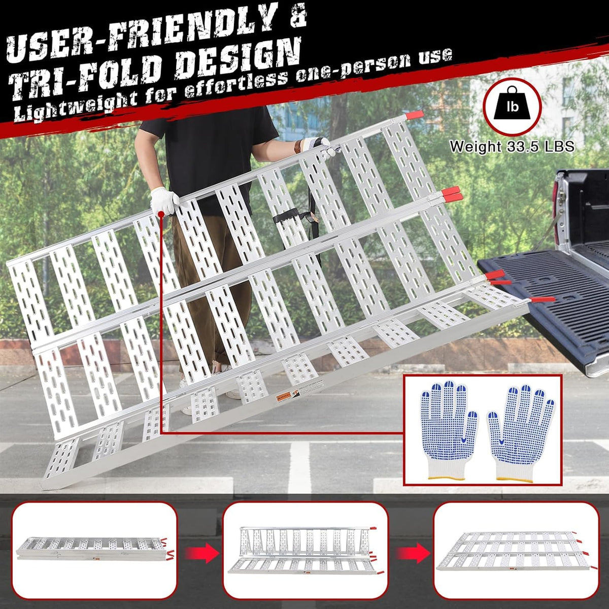 Aluminum Tri-Fold Ramp with Treads 76"x50" F716