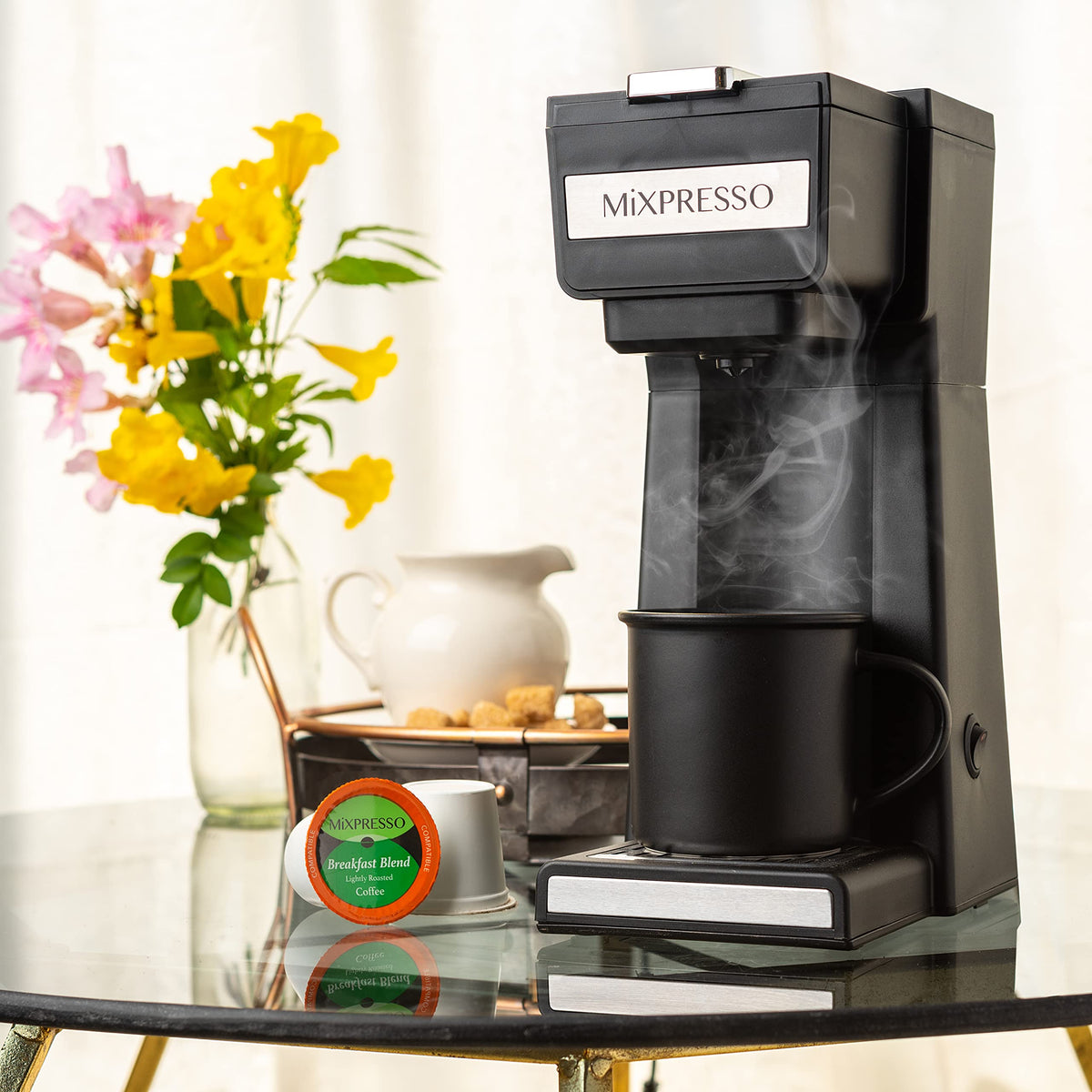 Single Serve Coffee Maker with 14oz Travel Mug & Reusable Filter B2260