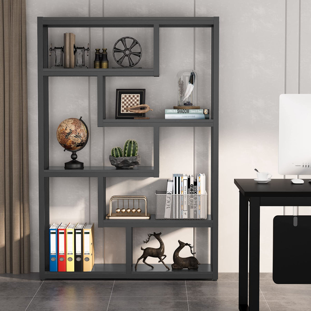 6-Shelf 69 Inch Tall Black Bookshelf U50563