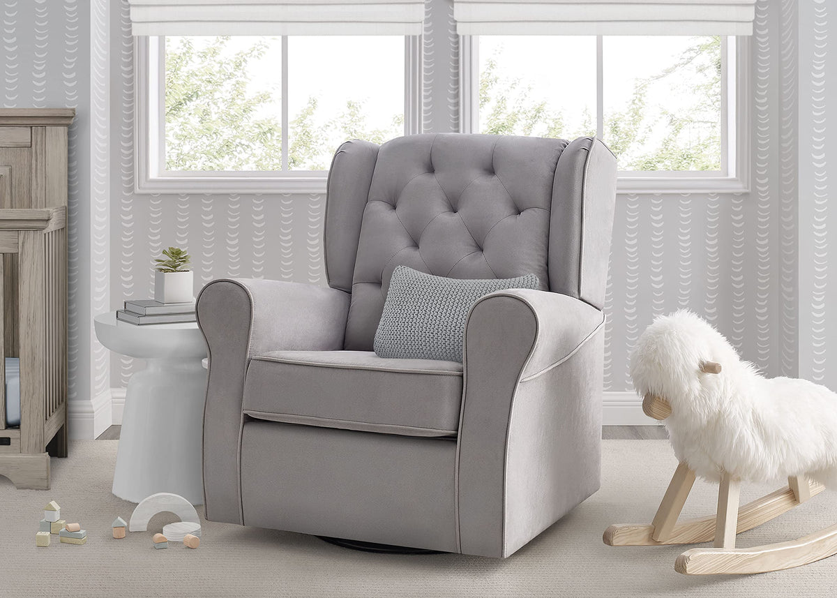 Dove Grey Upholstered Swivel Rocker Chair D12334