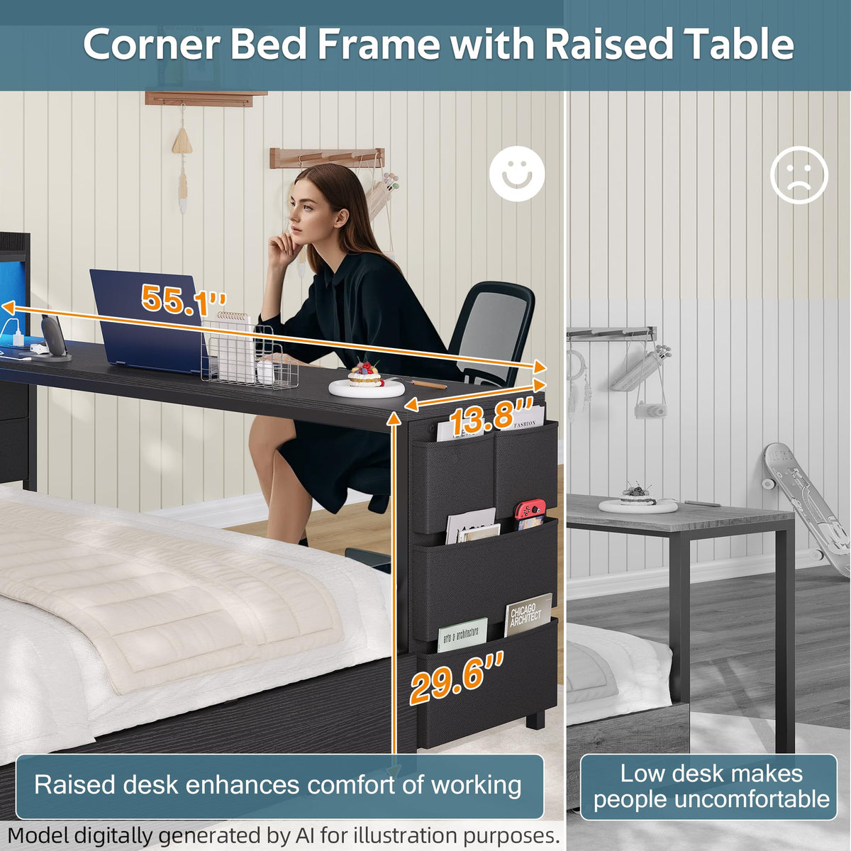 Corner Bed with Storage and Desk N6564