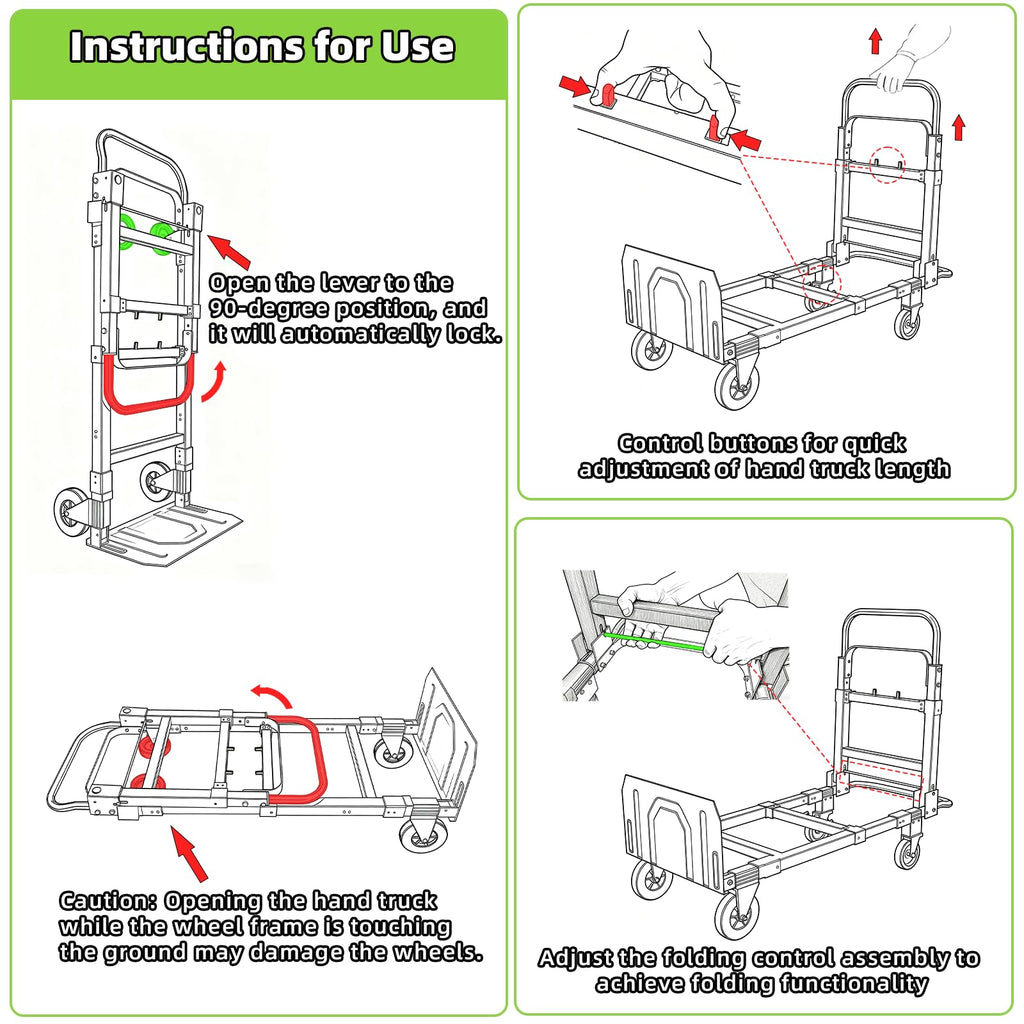 3 in 1 Folding Hand Truck, 600Lbs Capacity Collapsible Cart with Retractable Handle and 4 Rubber Wheels M5415