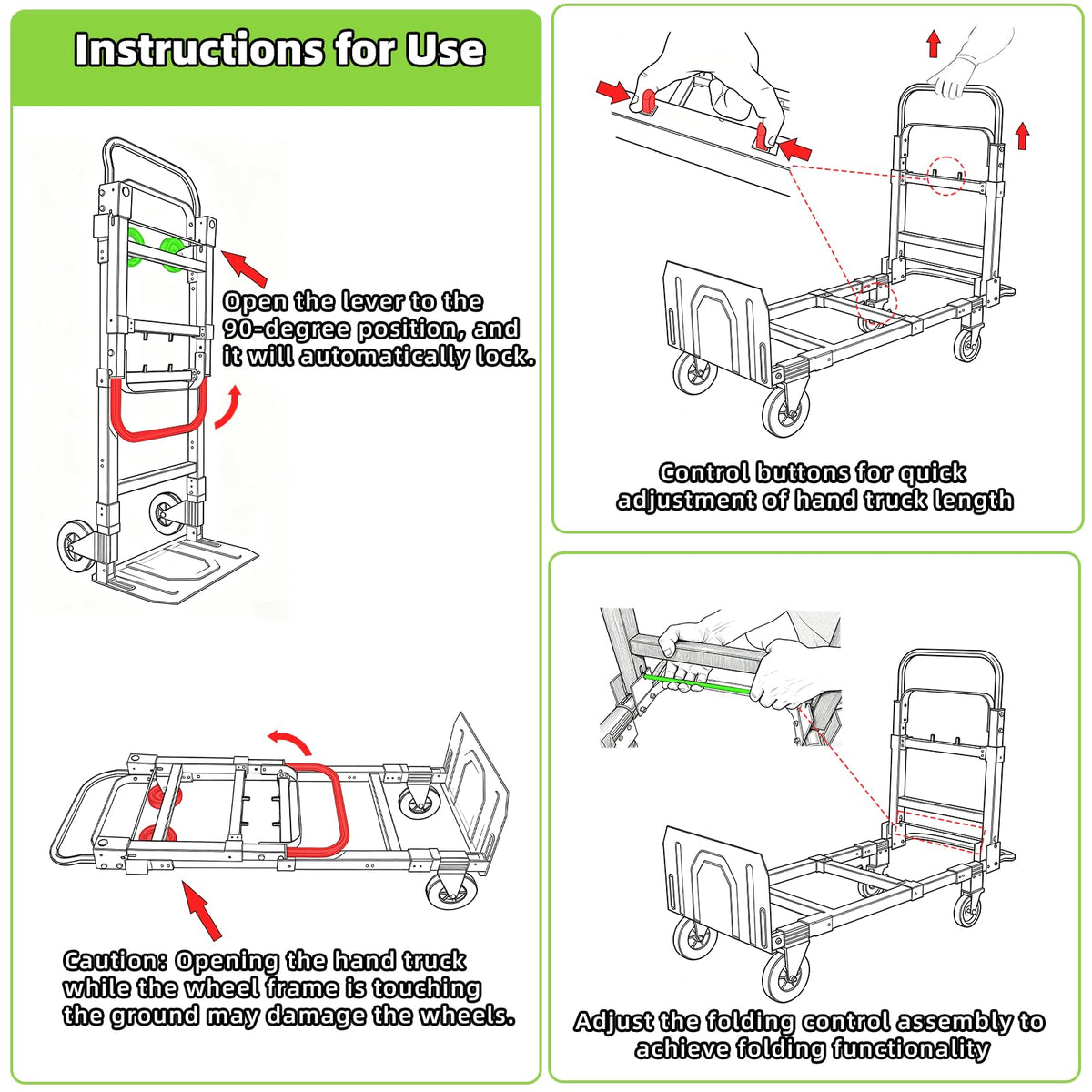 3 in 1 Folding Hand Truck, 600Lbs Capacity Collapsible Cart with Retractable Handle and 4 Rubber Wheels M5415