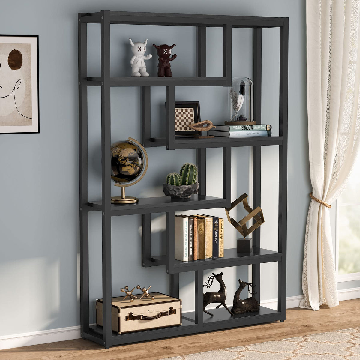 6-Shelf 69 Inch Tall Black Bookshelf U50563