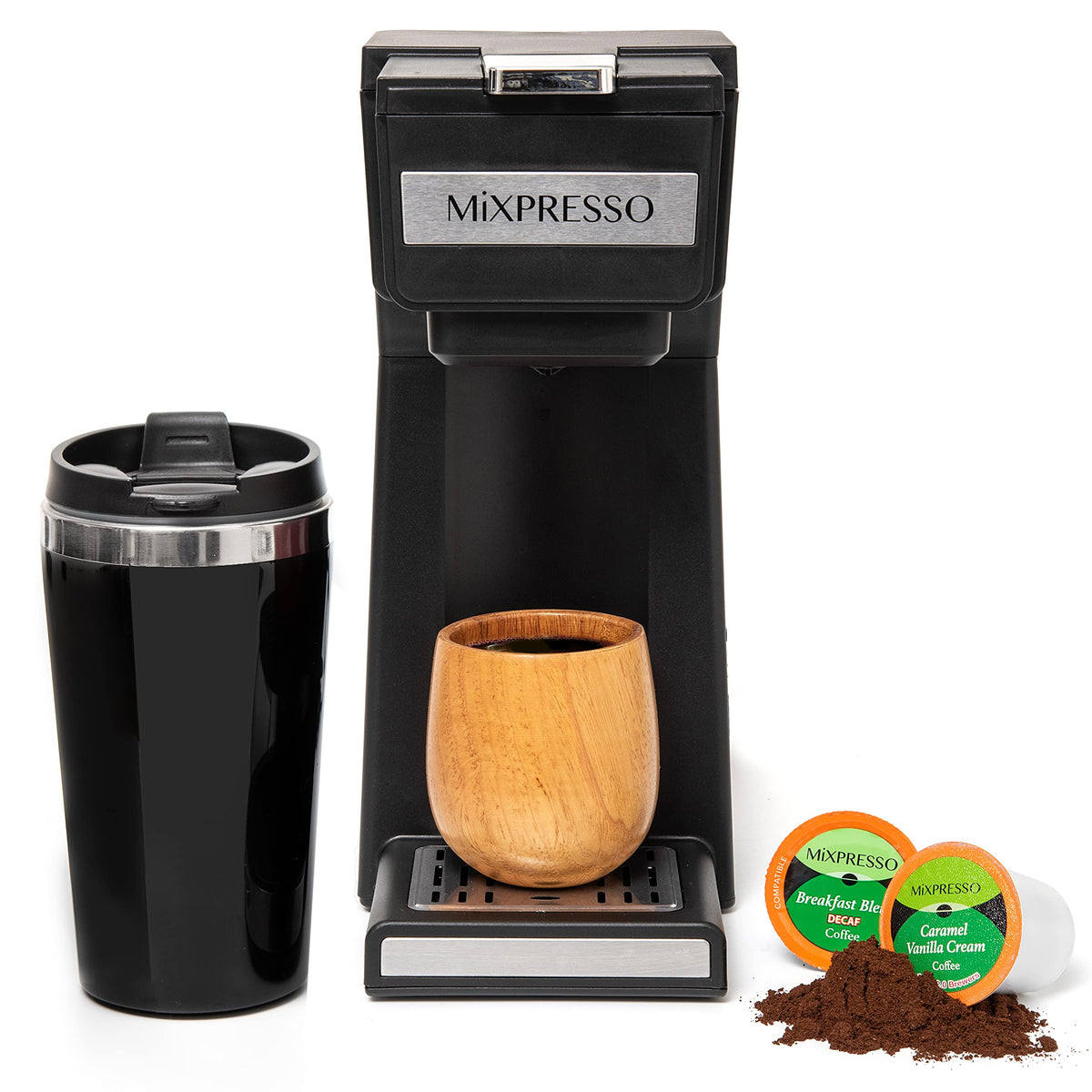 Single Serve Coffee Maker with 14oz Travel Mug & Reusable Filter B2260