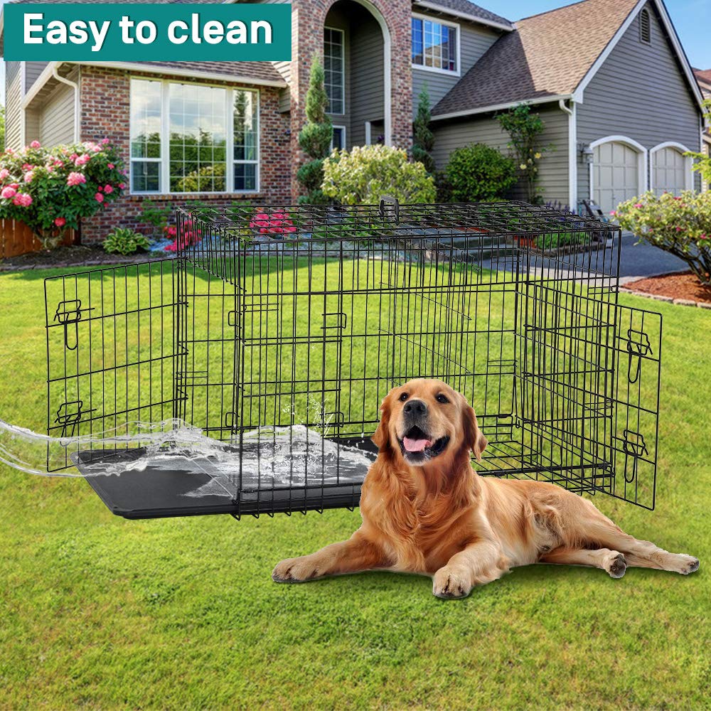 42 Inch Metal Wire Double-Door Folding Dog Crate with Tray J5250