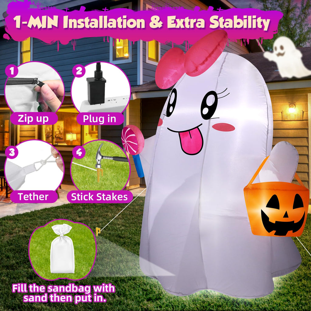 5FT Halloween Inflatables Ghost with Built-in LED Lights H18307
