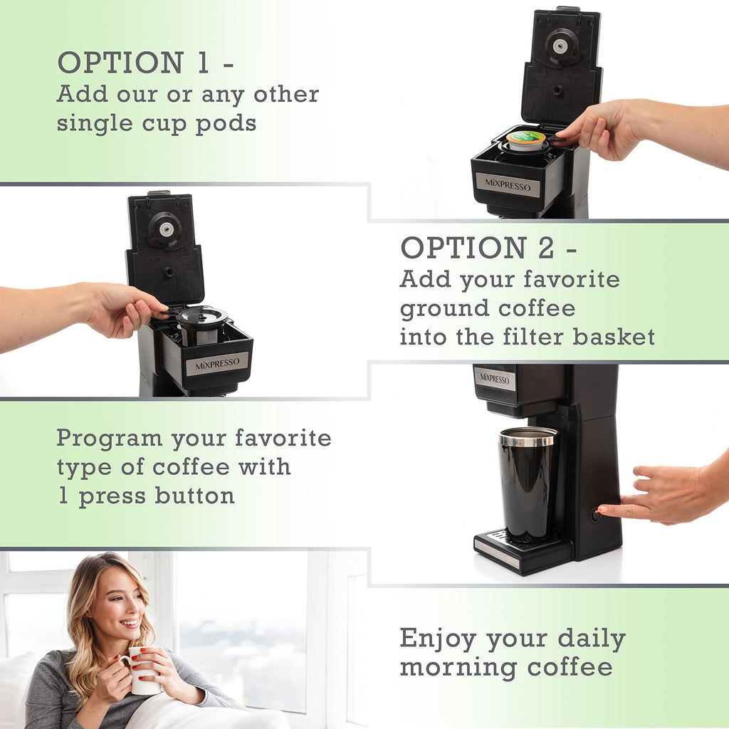 Single Serve Coffee Maker with 14oz Travel Mug & Reusable Filter B2260